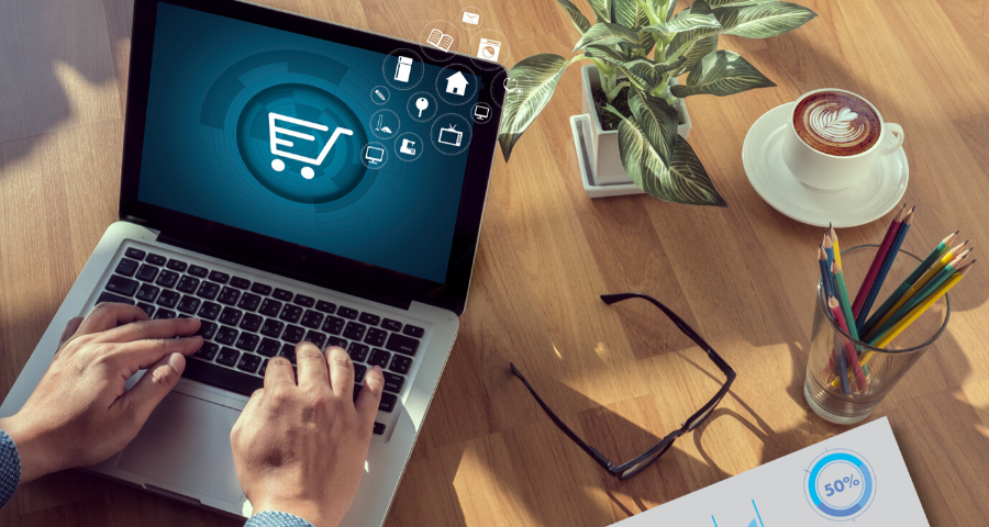 Computer screen with image of shopping cart