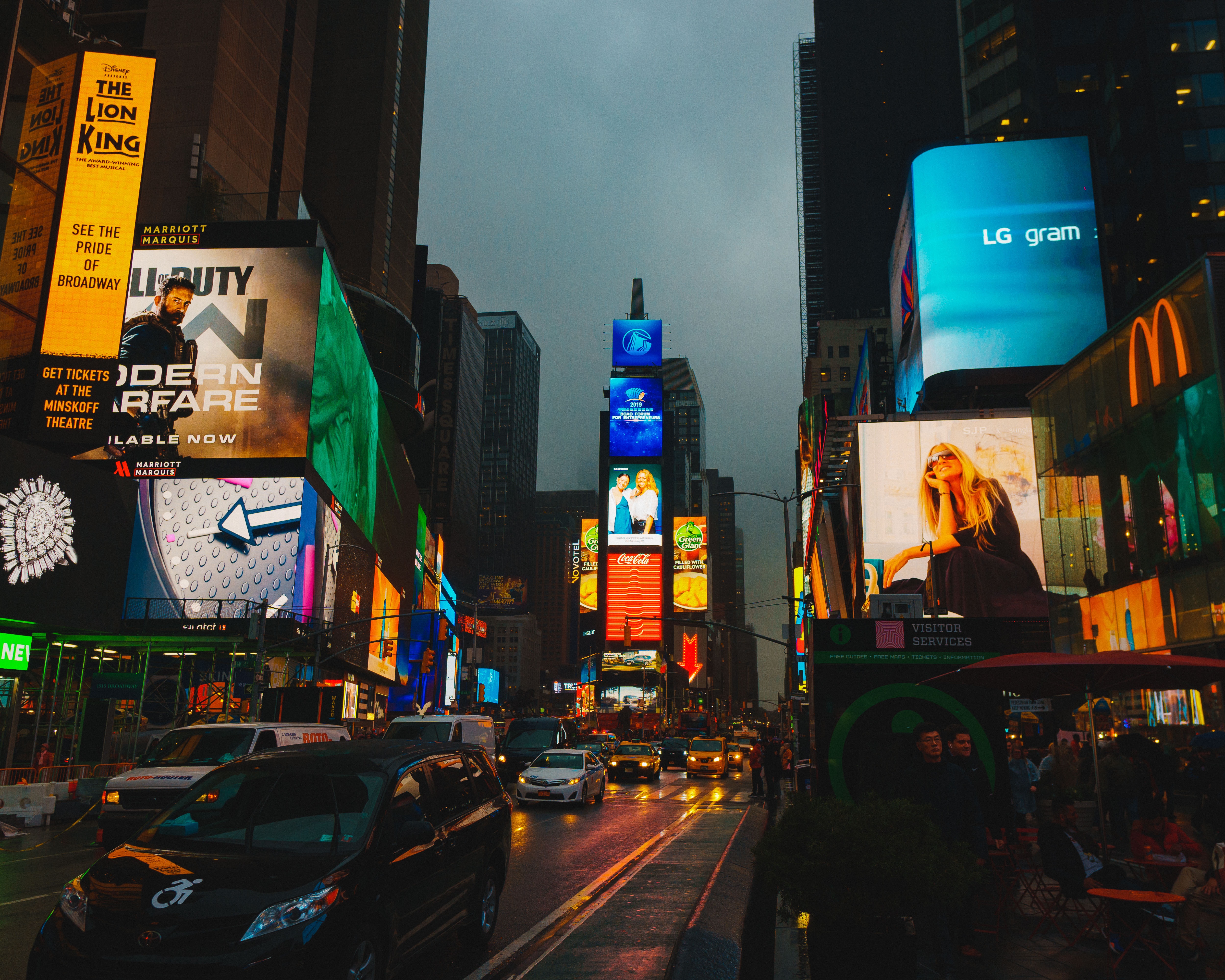 Colorful billboards and advertisements.