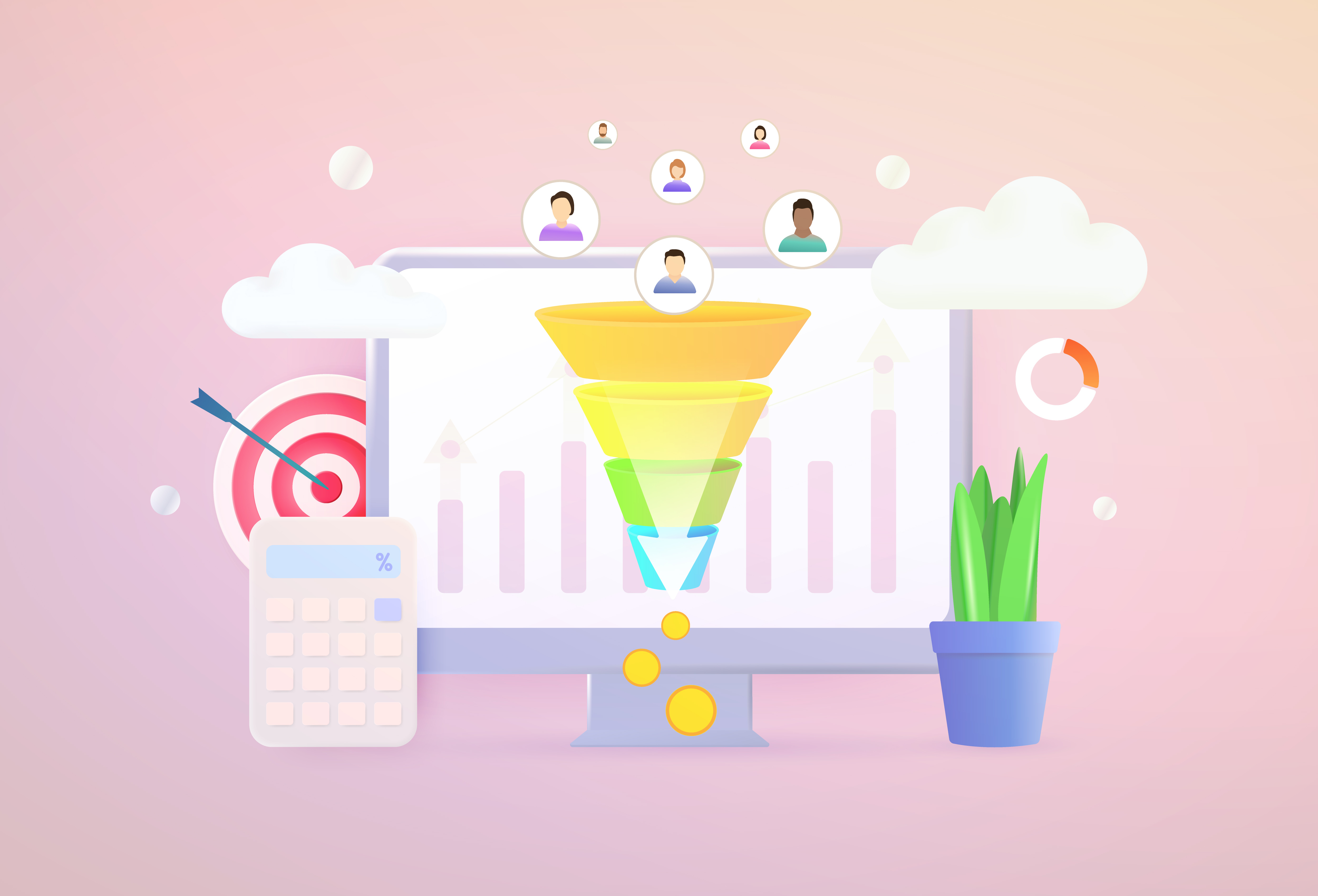 A graphic of a sales funnel.