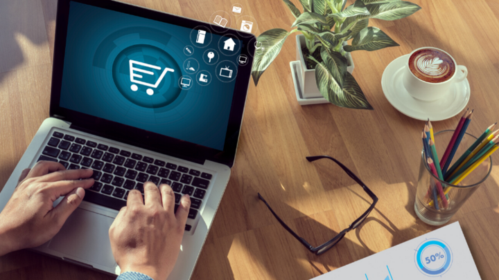 Computer screen with image of shopping cart