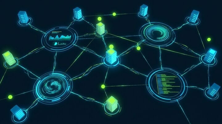 Abstract 24/7 website uptime monitoring network with real-time status indicators and alert streams