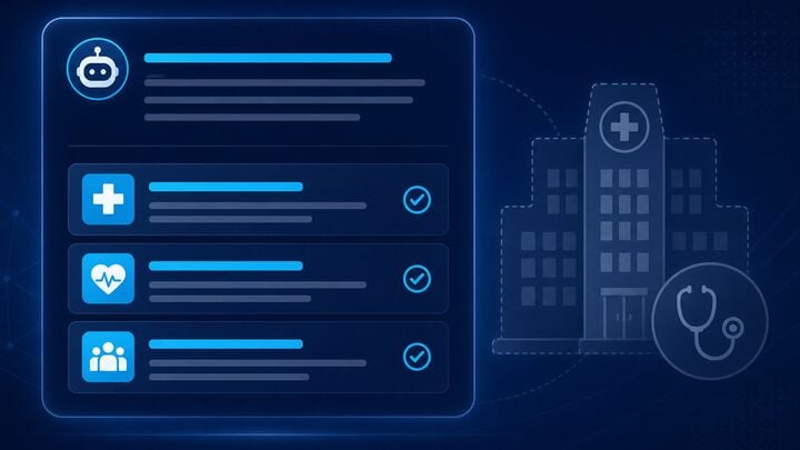 AI assistant answer card citing healthcare organizations while a physician recruiting organization remains invisible