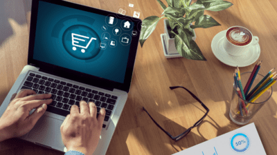 Computer screen with image of shopping cart