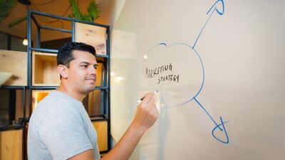 marketing strategy on whiteboard