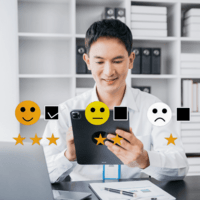 A happy, satisfied customer answering a survey
