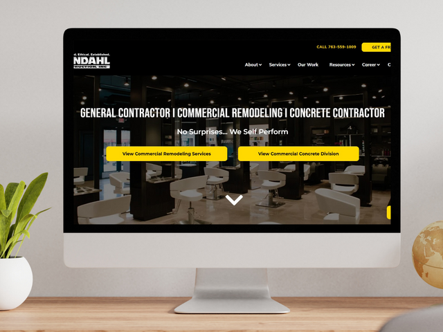 Randahl Construction homepage redesign showing improved layout and conversion-focused CTA elements