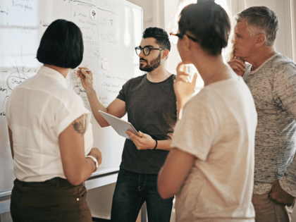 Brainstorming session of a marketing team.