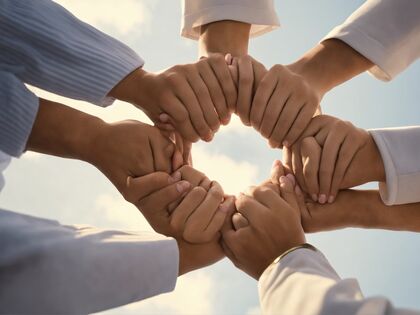 team holding hands collaboration