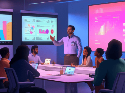 Illustration showing a Fractional CMO in a team meeting