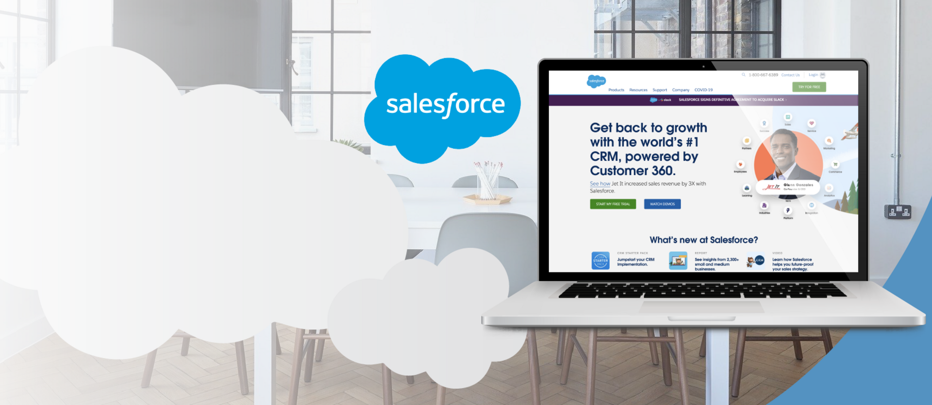 Laptop next to Salesforce cloud 