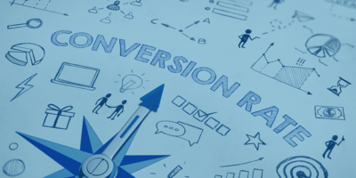 Pen drawn doodles and outline of the words "Conversion Rate"