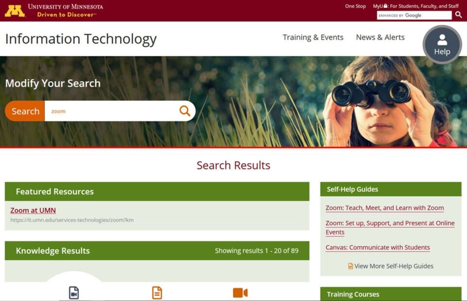 UMN OIT Search Page
