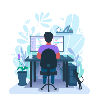 Cartoon of boy sitting at computer 