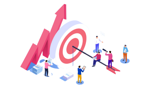 Team business goals, active employees, social media marketing