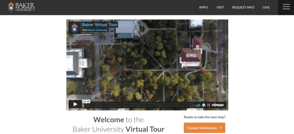 Image of virtual tour page for Baker University