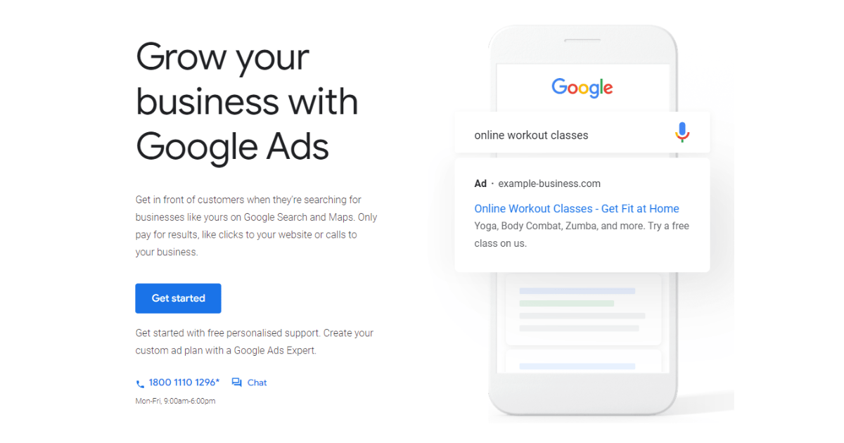 A screenshot of Google Ads' homepage. 