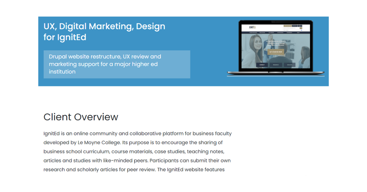 A screenshot of IgnitEd case study on O8 website.