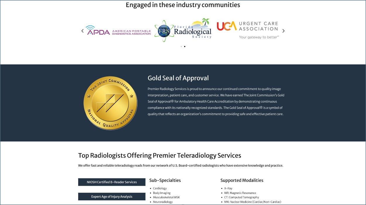 Premier Radiologists Website Screenshot