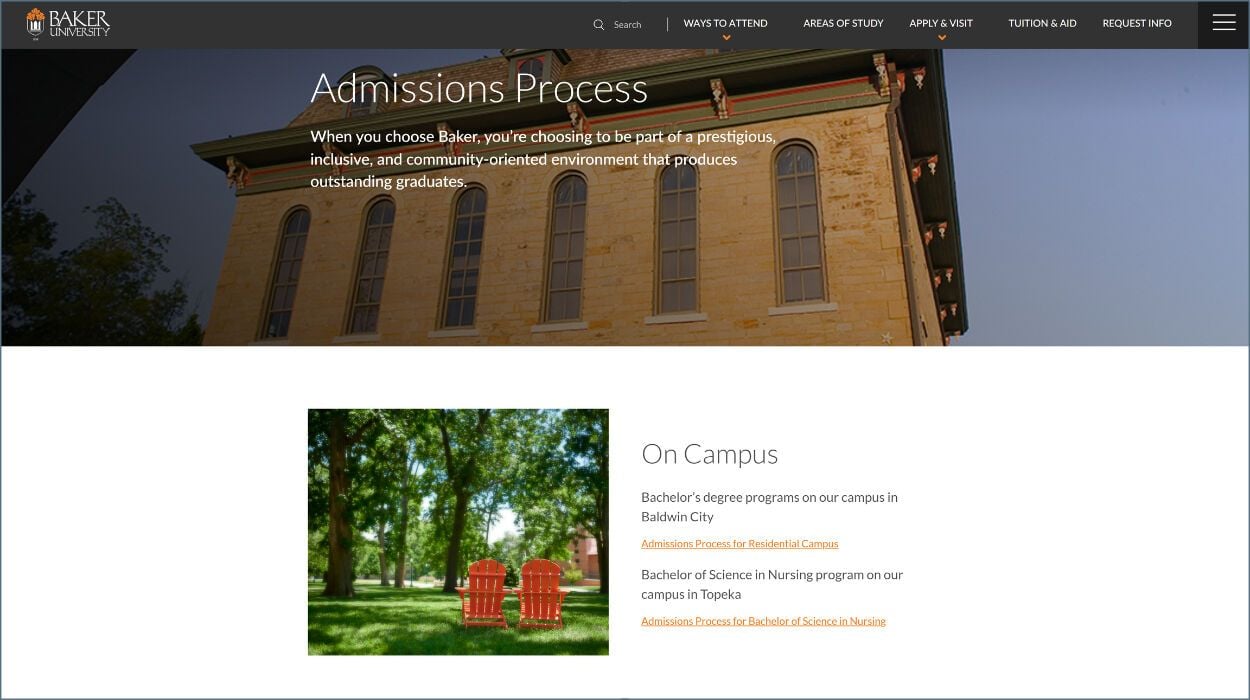 Baker University Web Screenshot