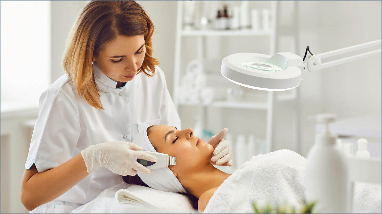 A dermatologist doing a procedure on a patient.