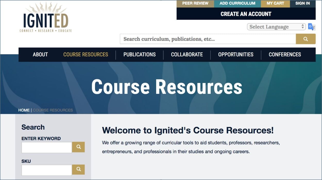 Ignited Course Resources Page Before Redesign