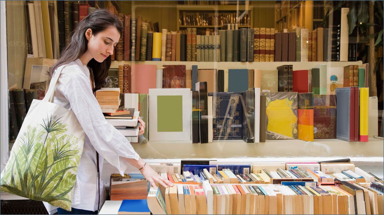 Woman Checking Out Books