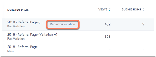 HubSpot’s A B test report