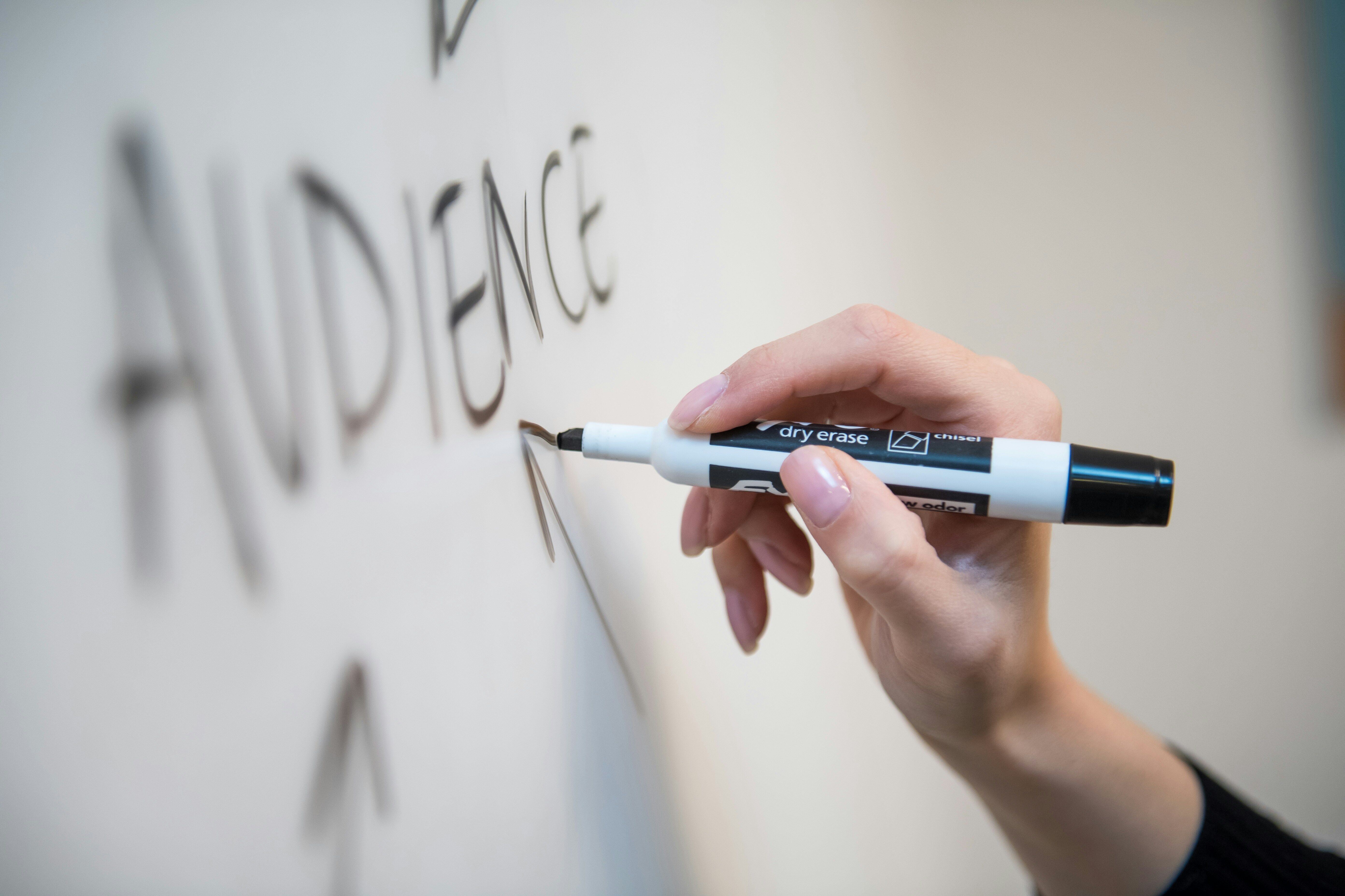 The word Audience written on a board with a black marker