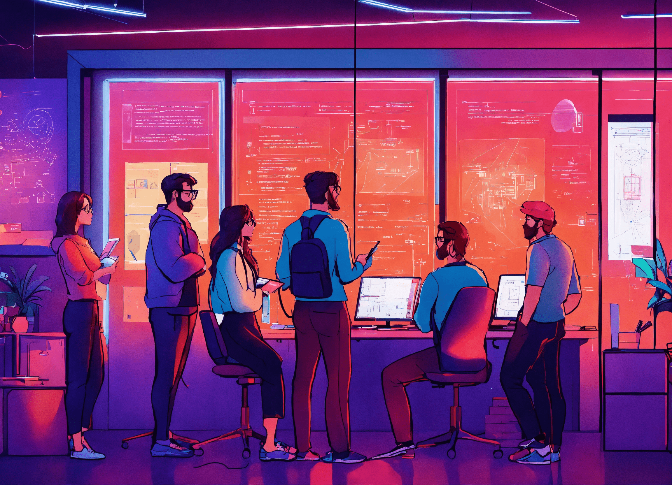 Software development team assessing technical debt