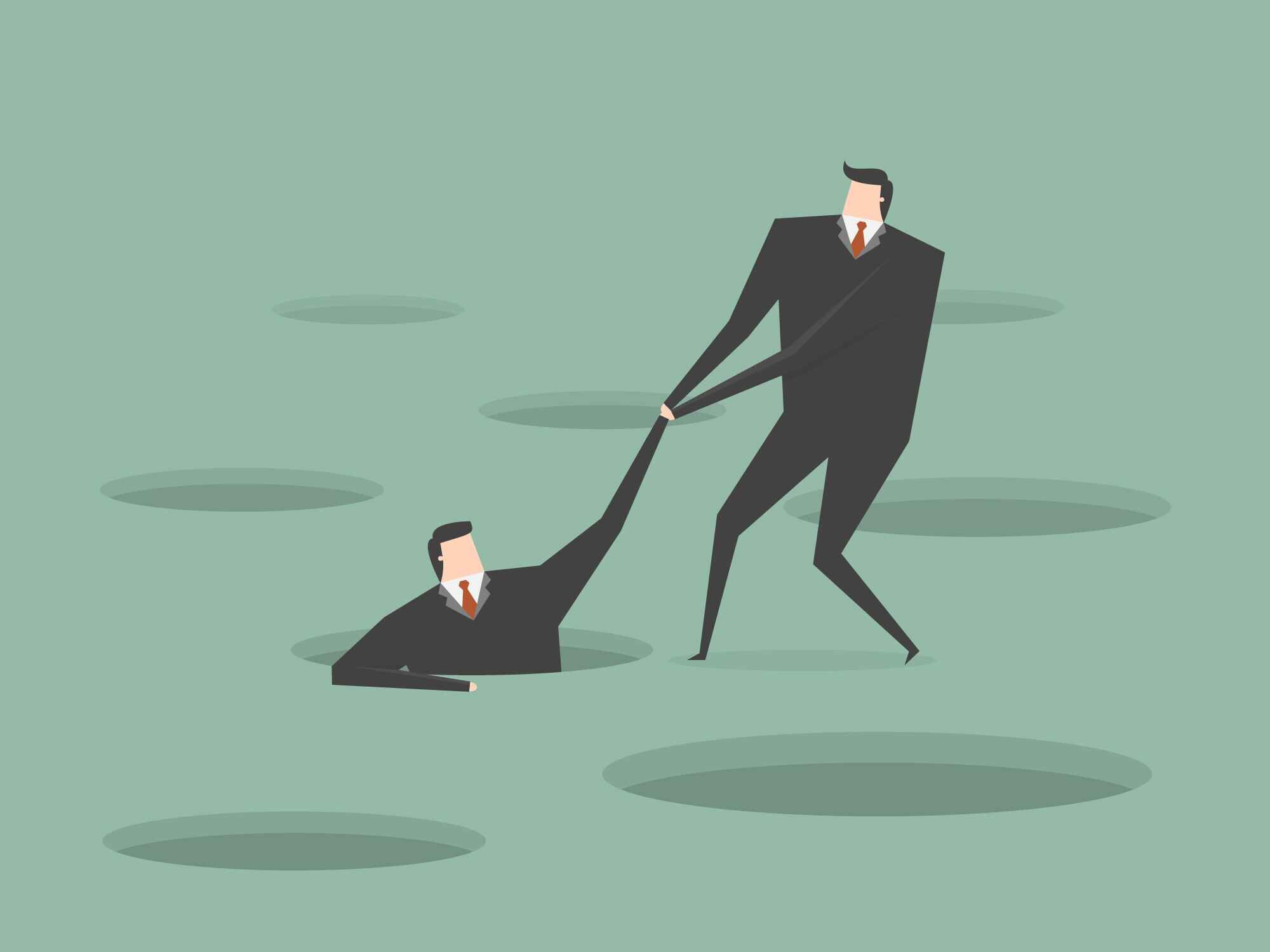 Graphic of a person pulling another from a hole