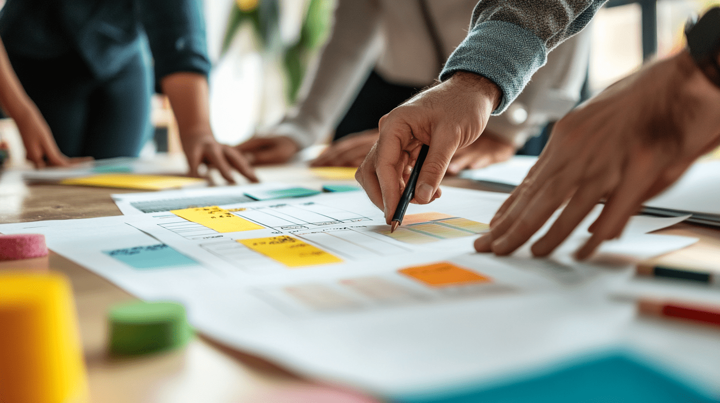 Illustration showing a team developing a strategic marketing plan
