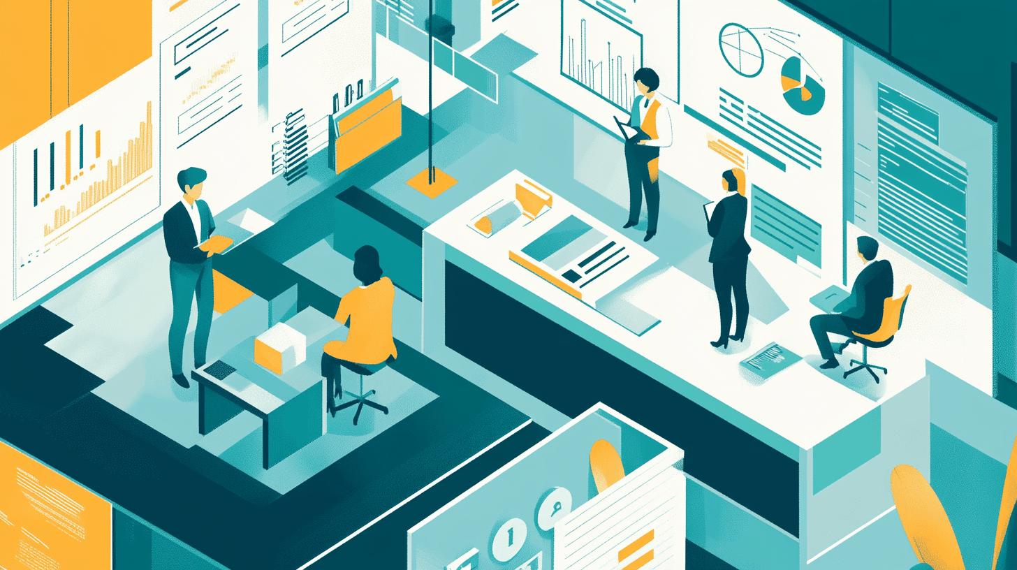 Illustration showing a small business team in a strategy meeting