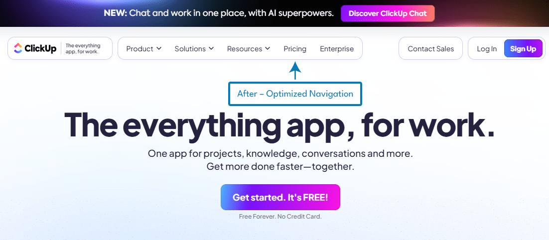 Screenshot of a website after optimizing navigation