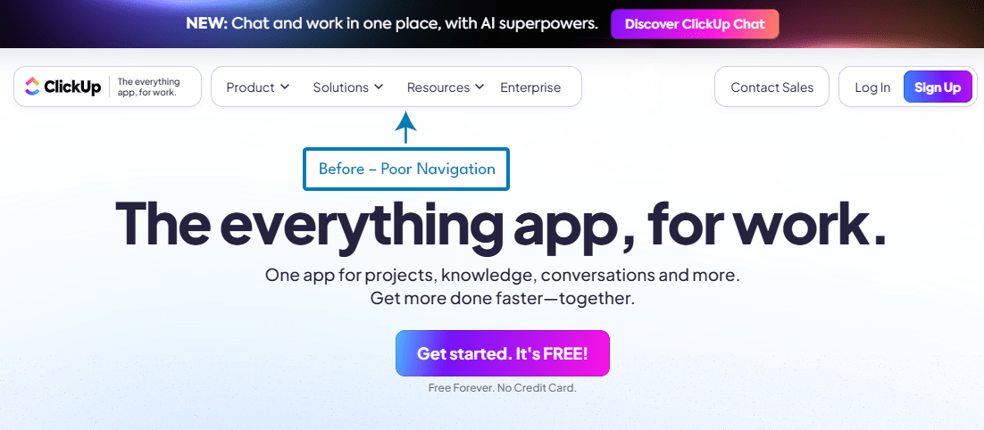 Screenshot of a website with poor navigation