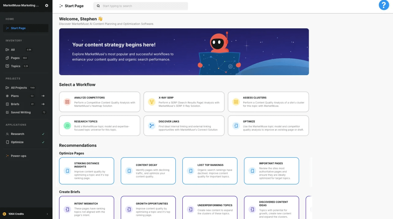 Marketmuse dashboard