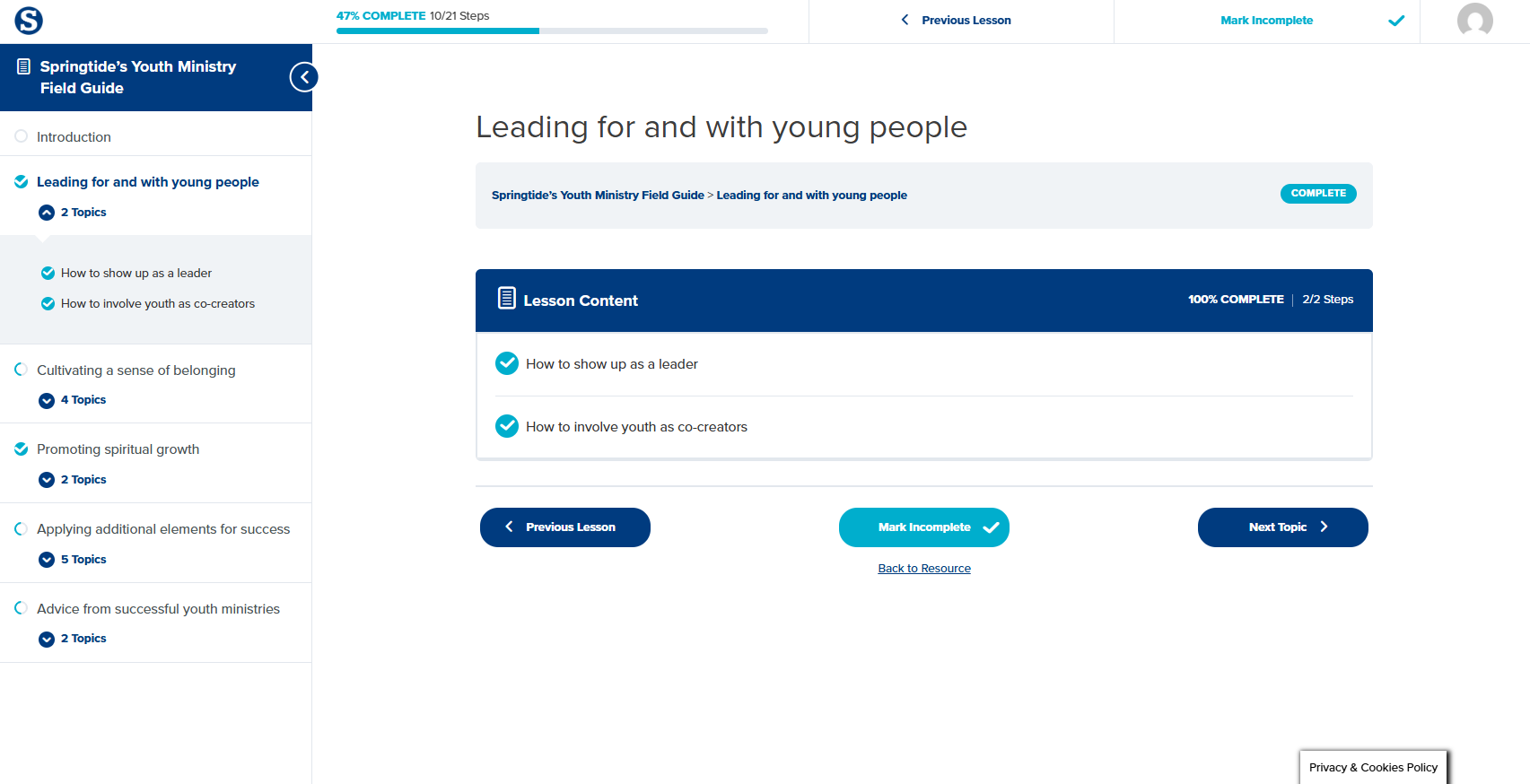 Springtide LMS dashboard