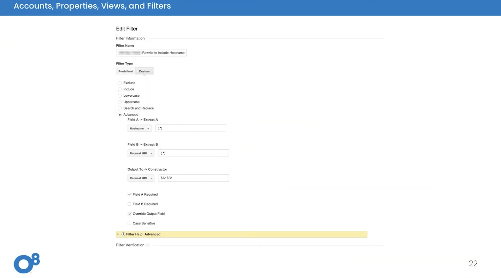 Edit filters view