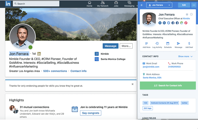 Nimble CRM - LinkedIn functionality