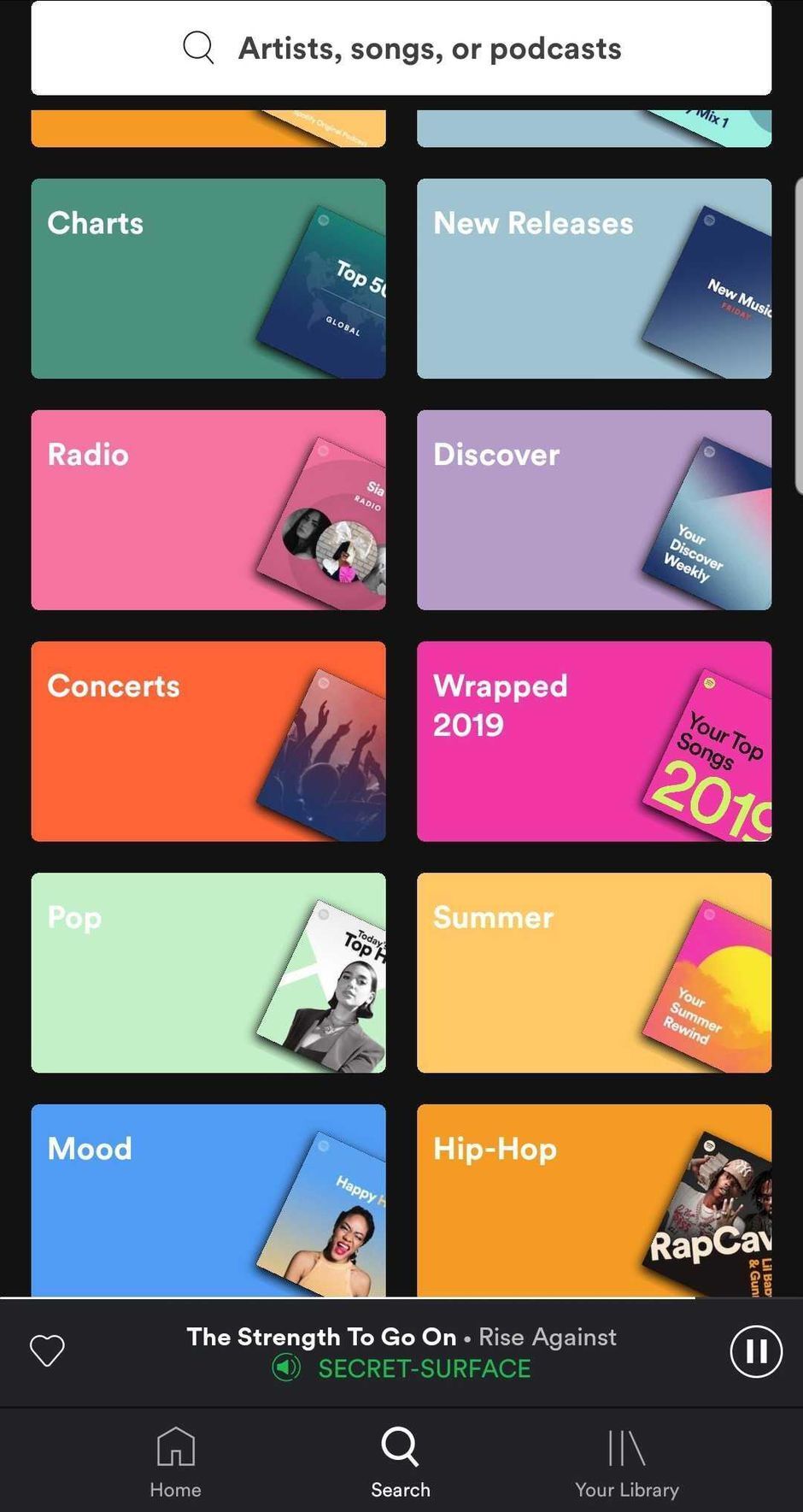 Spotify page on mobile