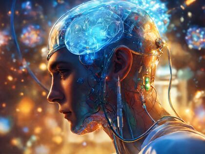 A futuristic graphic suggesting AI