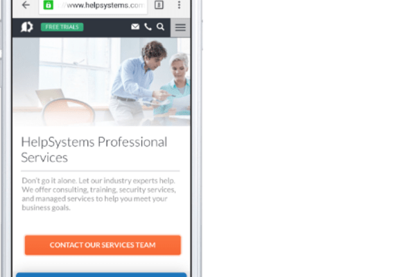 HelpSystems website on a mobile device screen