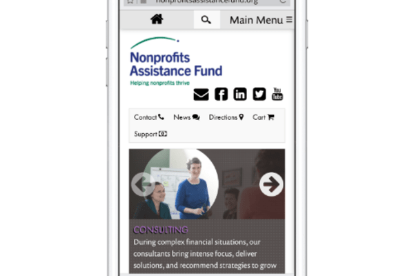 Nonprofits Assistance Fund Website on an iPhone