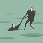 Graphic of a person pulling another from a hole